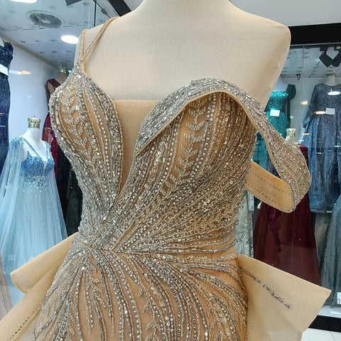 2025 Caramel Beaded Mermaid Evening Gown with Overskirt and Elegant Split for Formal Occasion LA72890