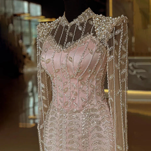 Beige Long Sleeves Arabic Evening Dresses LA72826