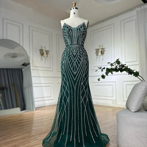 2025 Saudi Green Mermaid Arabic Evening Dresses with Beaded Cape Sleeves for Formal Occasion LA72838