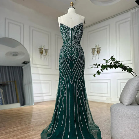 2025 Saudi Green Mermaid Arabic Evening Dresses with Beaded Cape Sleeves for Formal Occasion LA72838