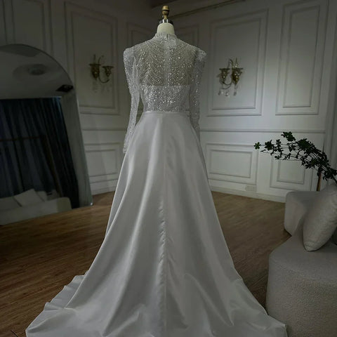 2025 White Muslim Mermaid Evening Dress Gown with Detachable Overskirt for Formal Occasion LA72032L