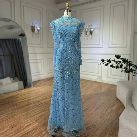 2025 White Muslim Mermaid Evening Dress Gown with Detachable Overskirt for Formal Occasion LA72032L