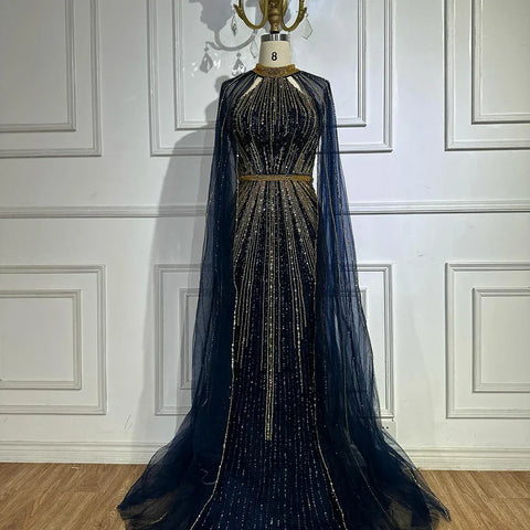 2025 Wine Red Beaded Mermaid Saudi Evening Dress with Cape for Formal Occasion LA72707A