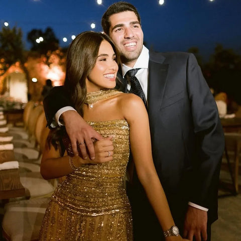 2025 Gold A-Line Beaded Strapless Luxury Evening Dress for  Occasion Saudi LA72873