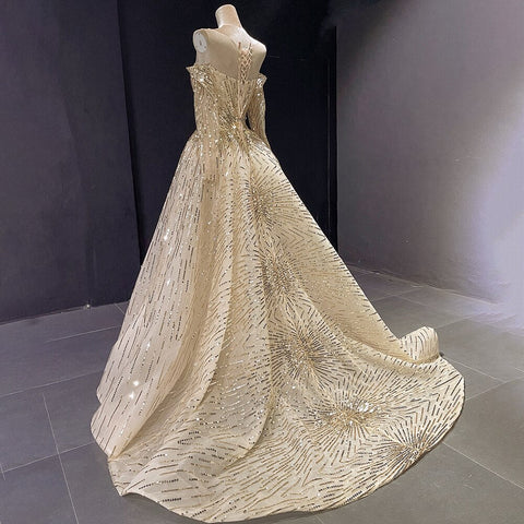 Robe de soirée sirène dorée élégante et scintillante, manches longues, avec jupe non amovible, personnalisation avancée, LA71695