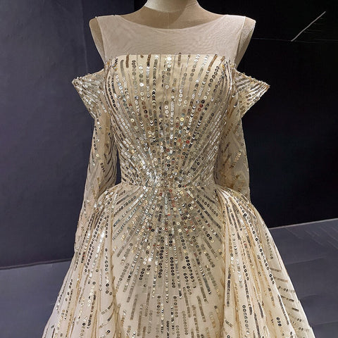 Robe de soirée sirène dorée élégante et scintillante, manches longues, avec jupe non amovible, personnalisation avancée, LA71695