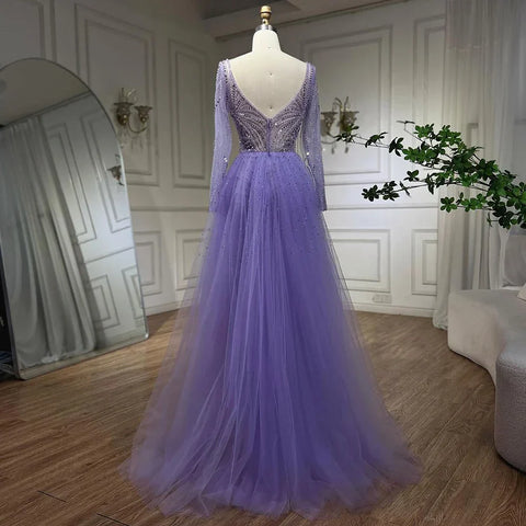 Arabia Lilac Elegant With Overskirt Luxury Beaded Mermaid Evening Dresses Gowns For Women Wedding Party 2025 LA72297