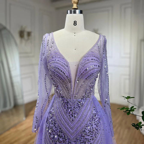 Arabia Lilac Elegant With Overskirt Luxury Beaded Mermaid Evening Dresses Gowns For Women Wedding Party 2025 LA72297