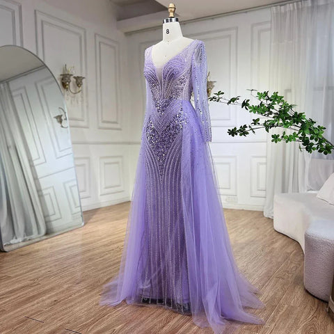 Arabia Lilac Elegant With Overskirt Luxury Beaded Mermaid Evening Dresses Gowns For Women Wedding Party 2025 LA72297