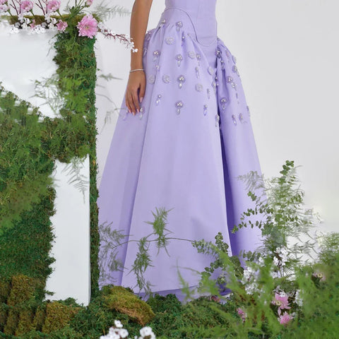 Arabia Lilac Satin A Line Sexy Strapless Beaded Luxury Evening Dresses Gowns For Women Wedding Party 2025 LA72229