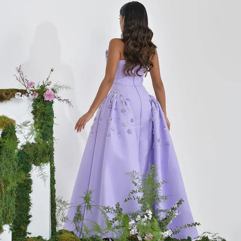 Arabia Lilac Satin A Line Sexy Strapless Beaded Luxury Evening Dresses Gowns For Women Wedding Party 2025 LA72229