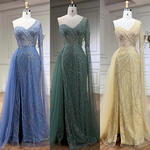 Arabian Blue Elegant Mermaid Evening Dress with Beaded Skirt - Luxury Ladies Wedding Party Dress 2025 LA72174