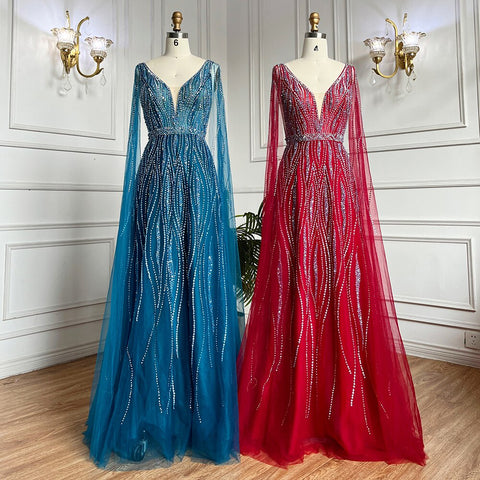 Arabic Black A Line Cape Sleeves V Neck Beaded Long Evening Dresses Gowns For Women Wedding Party 2025 LA71960