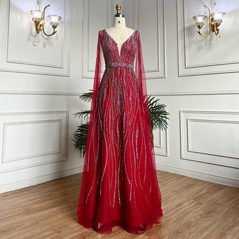 Arabic Black A Line Cape Sleeves V Neck Beaded Long Evening Dresses Gowns For Women Wedding Party 2025 LA71960