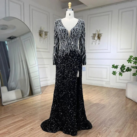 Arabic Black Elegant Mermaid Beaded Luxury Evening Dresses Gowns for Women Wedding Party 2025 LA72220