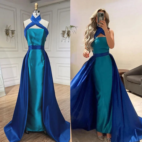 Blue Contrast Turquoise Evening Dress with Overskirt LA72197
