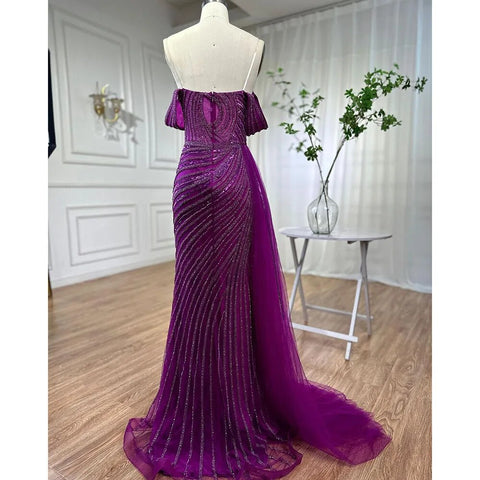 Arabic Blue Elegant Mermaid Sexy High Split Beaded Luxury Evening Dresses Gowns 2025 For Women Wedding Party LA71934