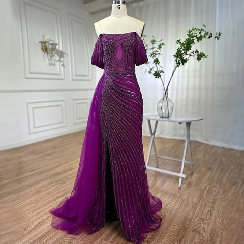 Arabic Blue Elegant Mermaid Sexy High Split Beaded Luxury Evening Dresses Gowns 2025 For Women Wedding Party LA71934