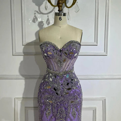 Arabic Blue Elegant Strapless Mermaid Beaded Luxury Dubai Evening Dresses Gowns 2025 for Women's Party LA72328