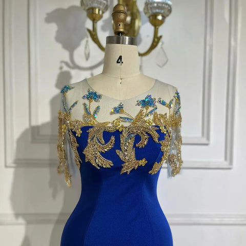 Arabic Blue Mermaid Elegant Appliques Luxury Dubai Evening Dresses Gowns 2025 For Women Wedding Party LA72554
