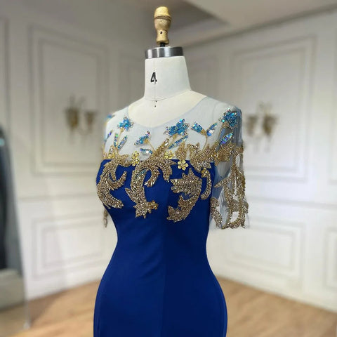 Arabic Blue Mermaid Elegant Appliques Luxury Dubai Evening Dresses Gowns 2025 For Women Wedding Party LA72554