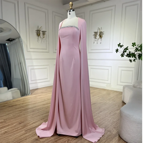 Elegant Blue Mermaid Evening Dress with Cape Sleeves LA72200