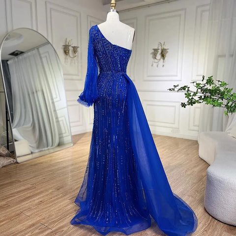 Arabic Blue Mermaid Evening Gown with Beaded Overskirt - Luxury Dresses for Woman's Wedding Party 2025 LA72226