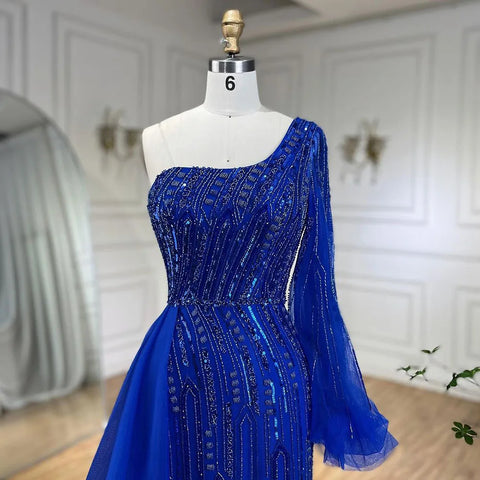 Arabic Blue Mermaid Evening Gown with Beaded Overskirt - Luxury Dresses for Woman's Wedding Party 2025 LA72226