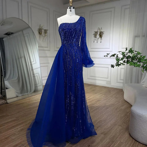 Arabic Blue Mermaid Evening Gown with Beaded Overskirt - Luxury Dresses for Woman's Wedding Party 2025 LA72226