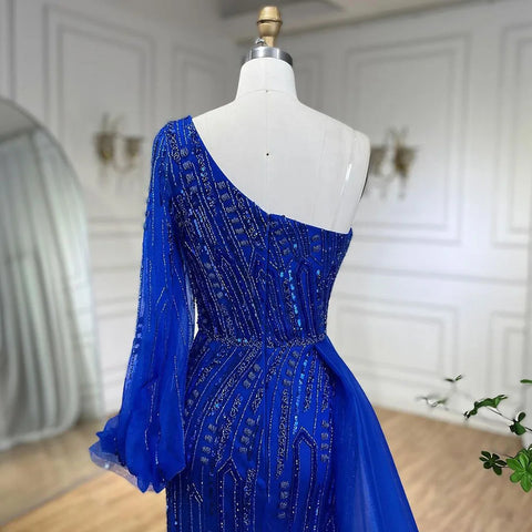 Arabic Blue Mermaid Evening Gown with Beaded Overskirt - Luxury Dresses for Woman's Wedding Party 2025 LA72226