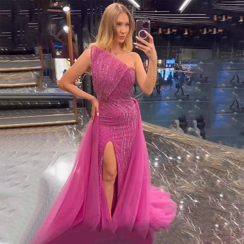 Vestidos de noche de lujo con cuentas, estilo árabe, azules, sin tirantes, con abertura alta, de Dubái, para mujer, para bodas y fiestas 2025 LA71921 