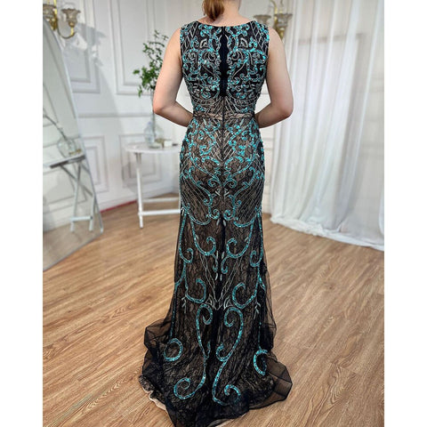 On Sale No Return No Refund Arabic Blue Sleeveless Mermaid Luxury Evening Dresses Gowns 2025 Lace Beaded Elegant For Woman Wedding Party LA6358
