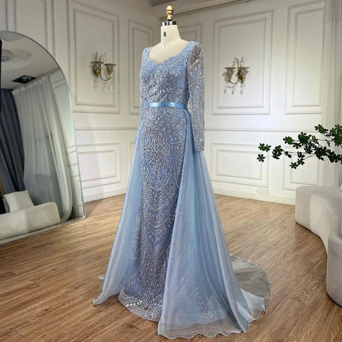 Arabic Blue Sweetheart Mermaid Evening Gown Beaded Overskirt - Luxury Dresses for Woman's Wedding Party 2025 LA72548
