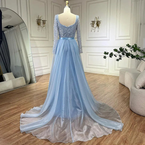 Arabic Blue Sweetheart Mermaid Evening Gown Beaded Overskirt - Luxury Dresses for Woman's Wedding Party 2025 LA72548