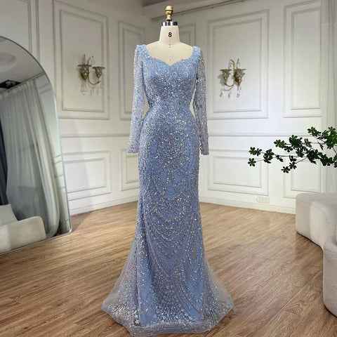 Arabic Blue Sweetheart Mermaid Evening Gown Beaded Overskirt - Luxury Dresses for Woman's Wedding Party 2025 LA72548