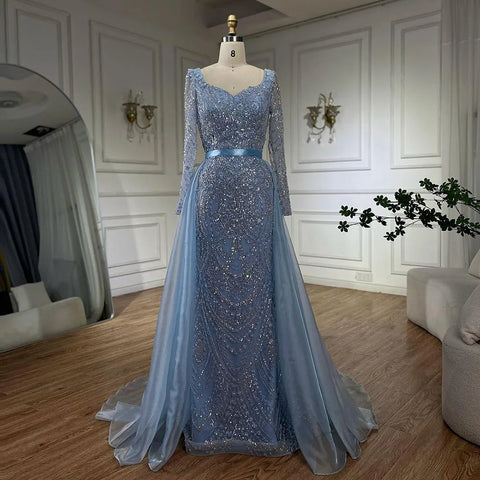 Arabic Blue Sweetheart Mermaid Evening Gown Beaded Overskirt - Luxury Dresses for Woman's Wedding Party 2025 LA72548