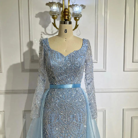Arabic Blue Sweetheart Mermaid Evening Gown Beaded Overskirt - Luxury Dresses for Woman's Wedding Party 2025 LA72548
