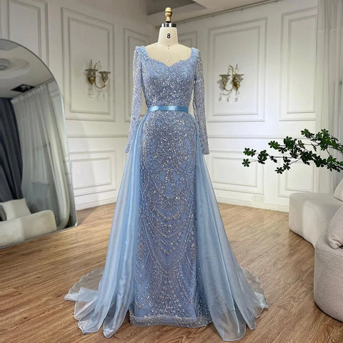 Arabic Blue Sweetheart Mermaid Evening Gown Beaded Overskirt - Luxury Dresses for Woman's Wedding Party 2025 LA72548