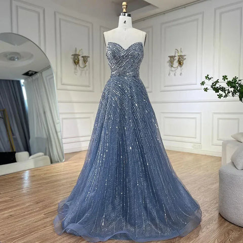 Arabic Caramel A Line Strapless Beaded Luxury Dubai Evening Dresses Gowns For Women Wedding Party 2025 LA72563