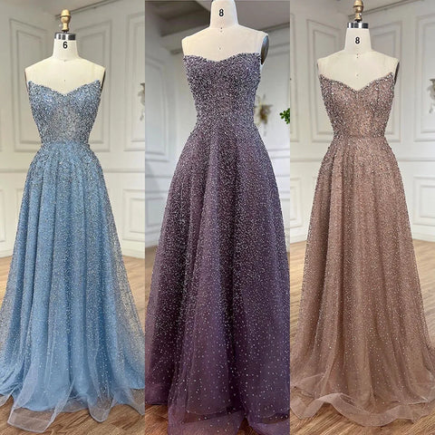 Arabic Caramel A-Line Elegant Strapless Luxury Beaded Long Evening Dress for Women - Wedding Party 2025 LA72147