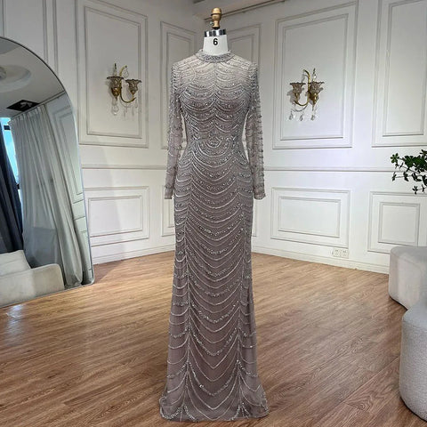 Arabic Caramel Beaded Overskirt Dubai Mermaid Evening Gown Luxury Dresses for Woman's Wedding Party LA72362A