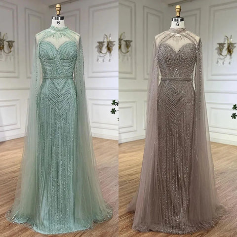 Luxury Nude Mermaid Evening Dress with Cape Sleeve LA72233A