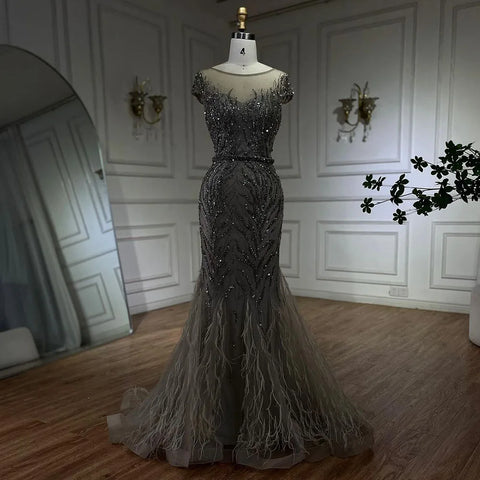 Arabic Caramel Mermaid Beaded Feathers Evening Dresses Evening Dresses Gowns For Women Wedding Party 2025 LA72519