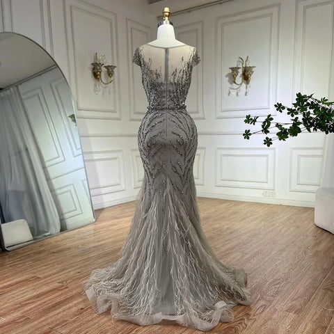 Arabic Caramel Mermaid Beaded Feathers Evening Dresses Evening Dresses Gowns For Women Wedding Party 2025 LA72519