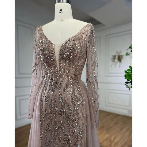 Arabic Caramel Mermaid Elegant With Overskirt Evening Dresses Gowns Beaded Luxury  2025 For Women Party LA71629A