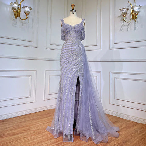 Arabic Caramel Mermaid High Split Elegant Beaded Luxury Evening Dresses Gowns 2025 For Woman Party LA71679