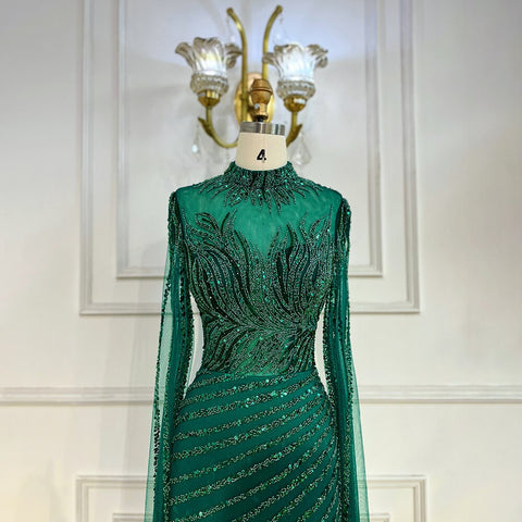 Robe de soirée longue style sirène arabe caramel, manches cape, dentelle et perles, tenue de mariage, LA71885 