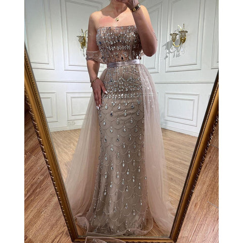 Vestido de noche árabe de lujo color champán estilo sirena para bodas LA71922