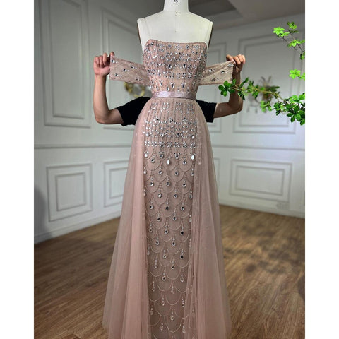 Vestido de noche árabe de lujo color champán estilo sirena para bodas LA71922