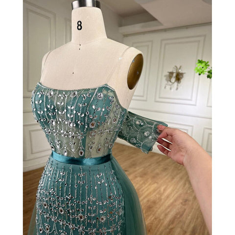 Vestido de noche árabe de lujo color champán estilo sirena para bodas LA71922